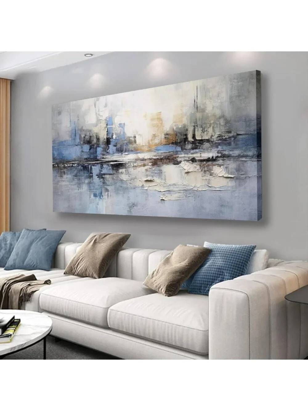 Modern Abstract Canvas Wall Art - Blue & Gray Decor for Living Room, Bedroom